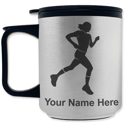 Coffee Travel Mug, Running Woman, Personalized Engraving Included