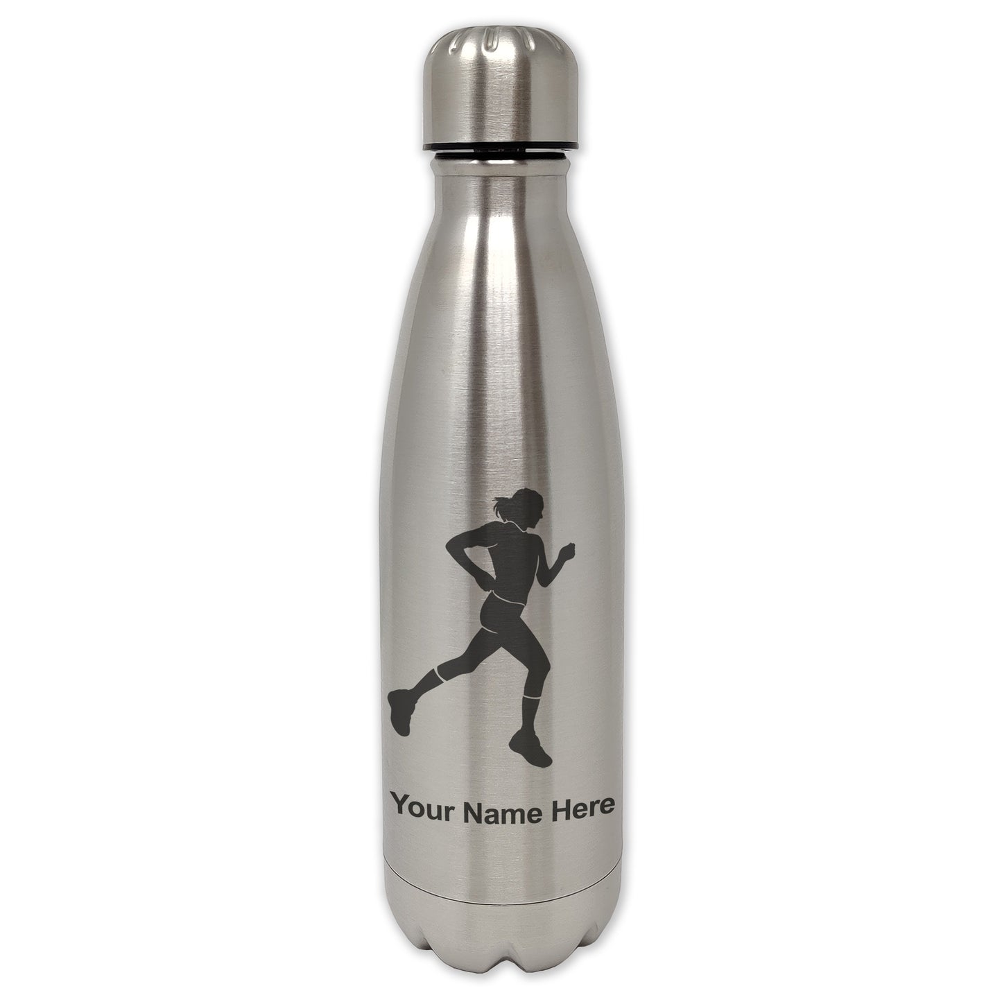 LaserGram Single Wall Water Bottle, Running Woman, Personalized Engraving Included