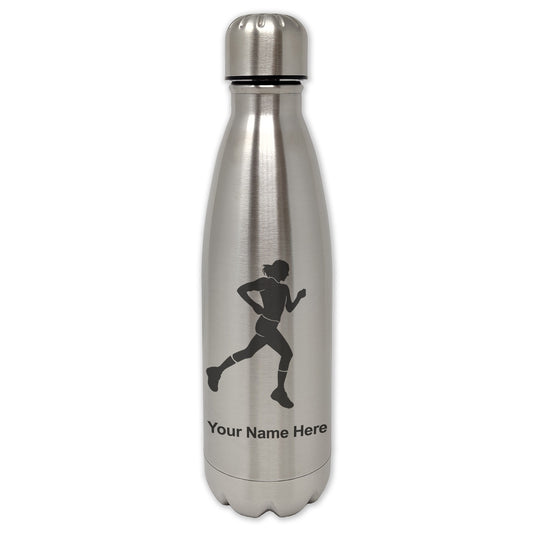 LaserGram Single Wall Water Bottle, Running Woman, Personalized Engraving Included