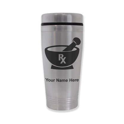 Commuter Travel Mug, Rx Pharmacy Symbol, Personalized Engraving Included