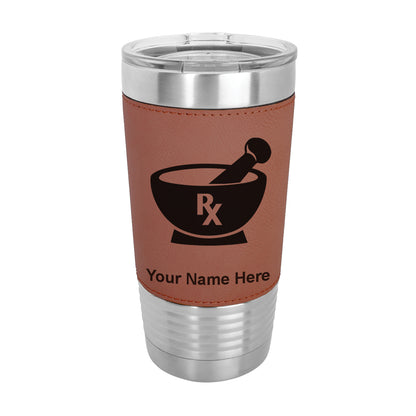 20oz Faux Leather Tumbler Mug, Rx Pharmacy Symbol, Personalized Engraving Included - LaserGram Custom Engraved Gifts