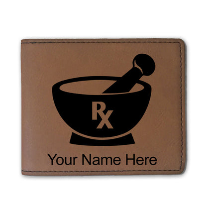 Faux Leather Bi-Fold Wallet, Rx Pharmacy Symbol, Personalized Engraving Included