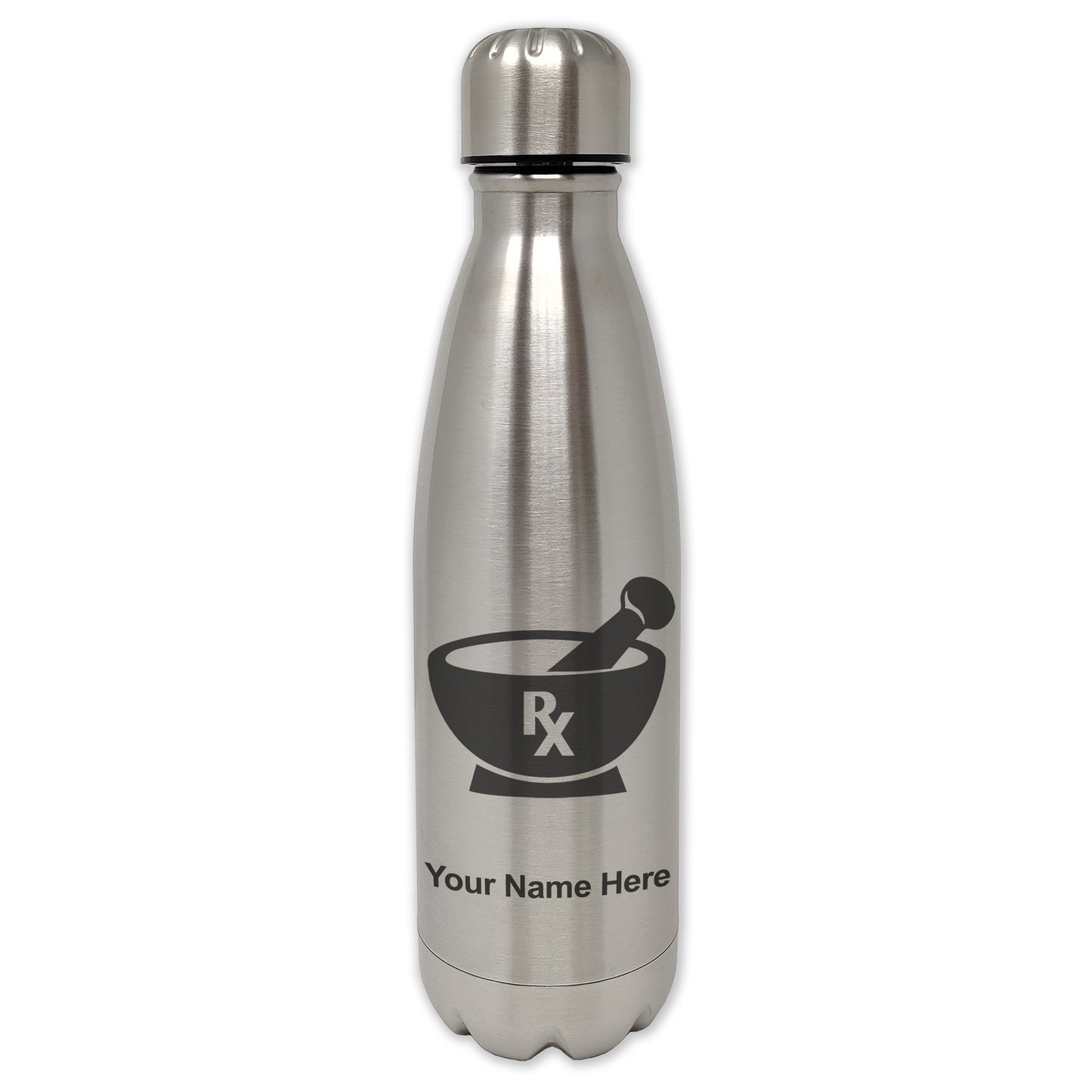 LaserGram Single Wall Water Bottle, Rx Pharmacy Symbol, Personalized Engraving Included