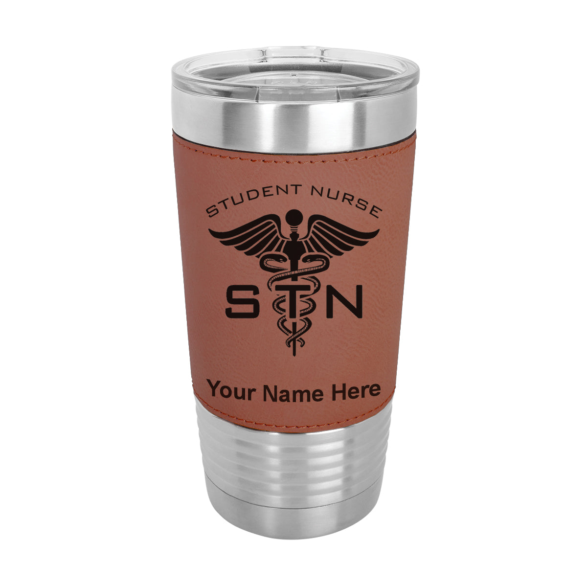 20oz Faux Leather Tumbler Mug, STN Student Nurse, Personalized Engraving Included