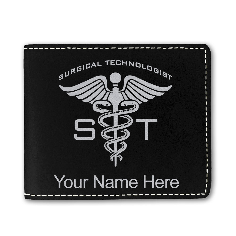 Faux Leather Bi-Fold Wallet, ST Surgical Technologist, Personalized Engraving Included