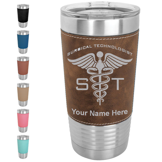 20oz Faux Leather Tumbler Mug, ST Surgical Technologist, Personalized Engraving Included