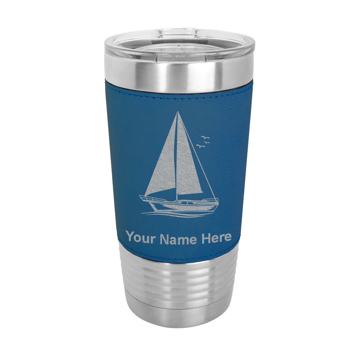 20oz Faux Leather Tumbler Mug, Sailboat, Personalized Engraving Included - LaserGram Custom Engraved Gifts