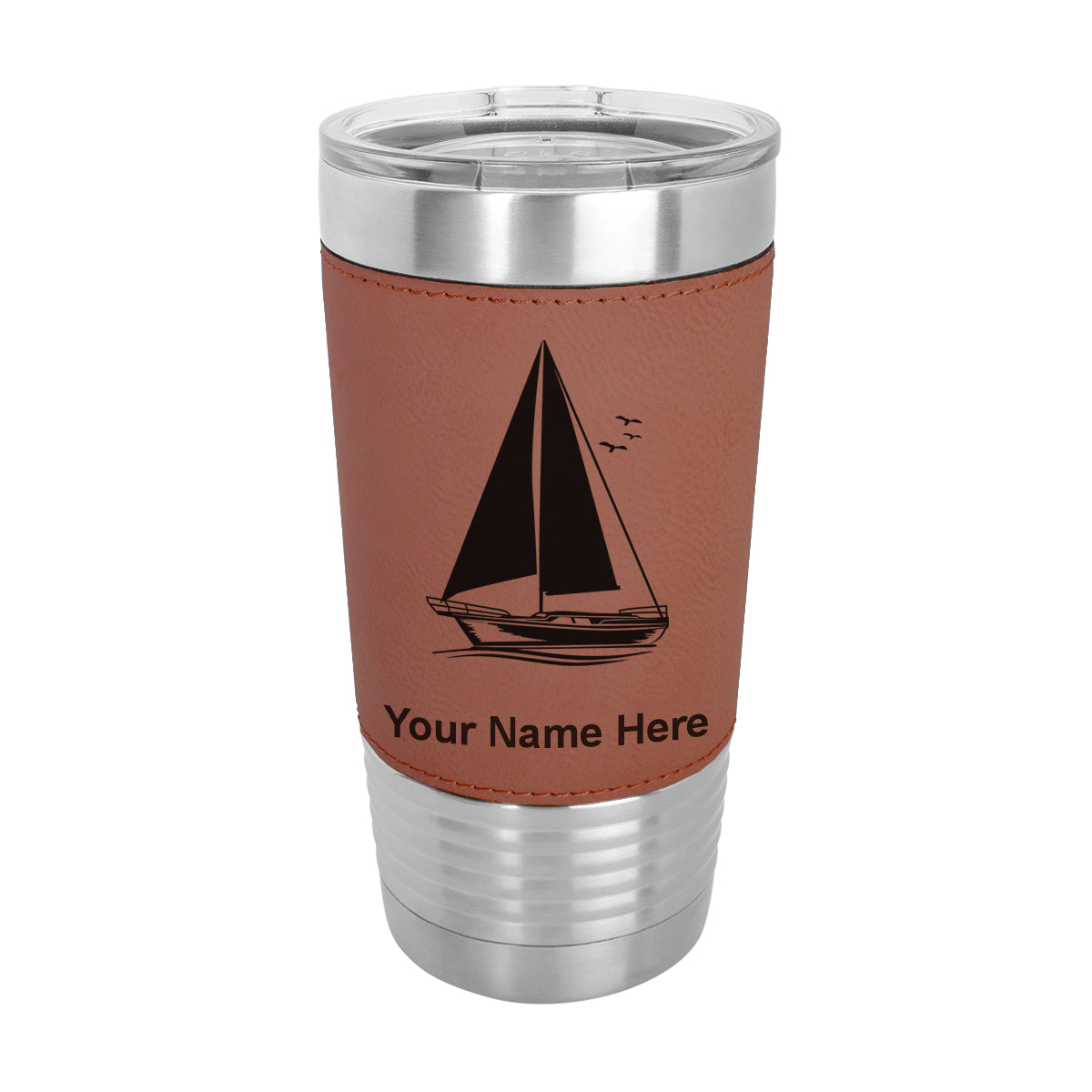 20oz Faux Leather Tumbler Mug, Sailboat, Personalized Engraving Included - LaserGram Custom Engraved Gifts