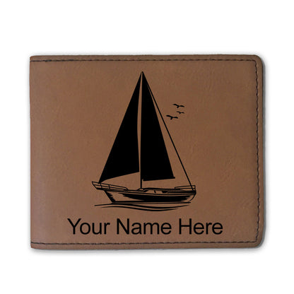 Faux Leather Bi-Fold Wallet, Sailboat, Personalized Engraving Included