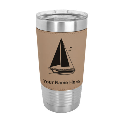 20oz Faux Leather Tumbler Mug, Sailboat, Personalized Engraving Included - LaserGram Custom Engraved Gifts