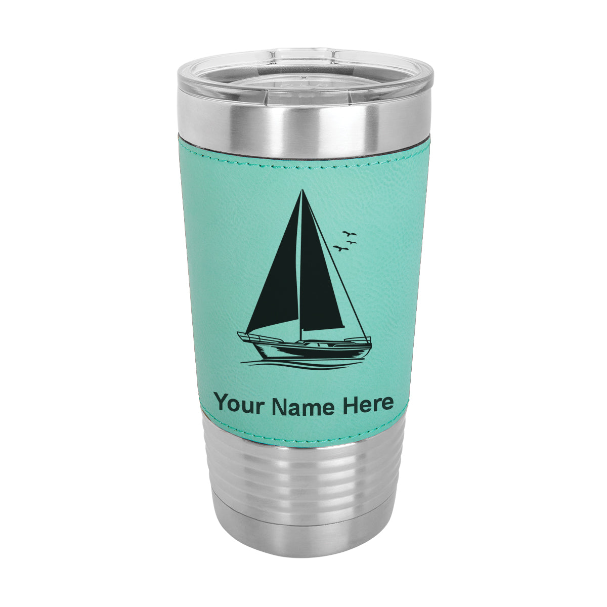 20oz Faux Leather Tumbler Mug, Sailboat, Personalized Engraving Included - LaserGram Custom Engraved Gifts