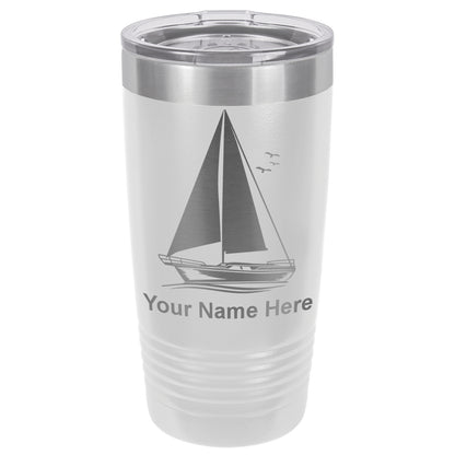 20oz Vacuum Insulated Tumbler Mug, Sailboat, Personalized Engraving Included