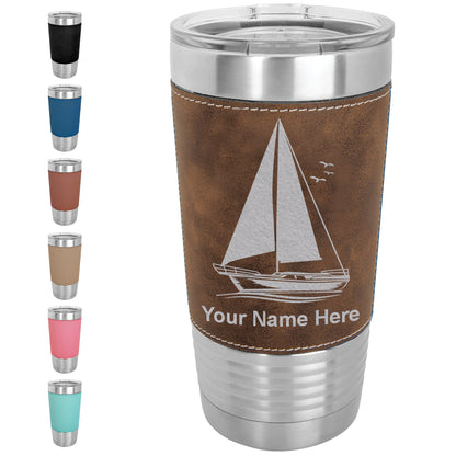 20oz Faux Leather Tumbler Mug, Sailboat, Personalized Engraving Included - LaserGram Custom Engraved Gifts