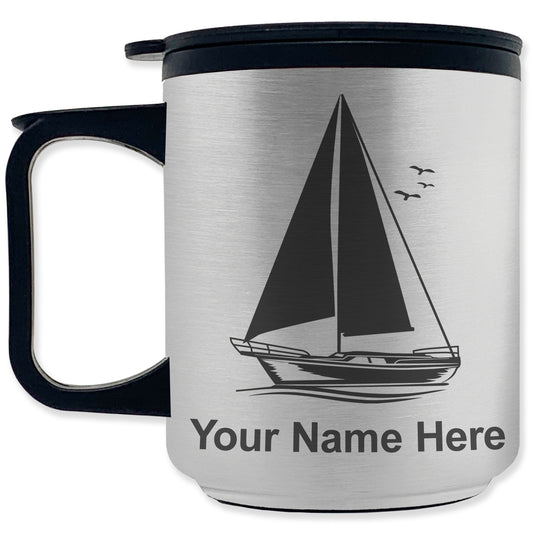 Coffee Travel Mug, Sailboat, Personalized Engraving Included