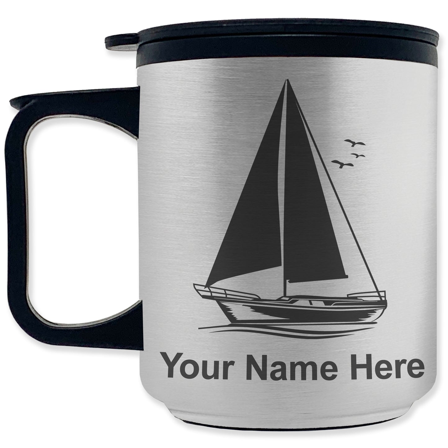 Coffee Travel Mug, Sailboat, Personalized Engraving Included