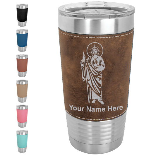 20oz Faux Leather Tumbler Mug, Saint Jude, Personalized Engraving Included - LaserGram Custom Engraved Gifts