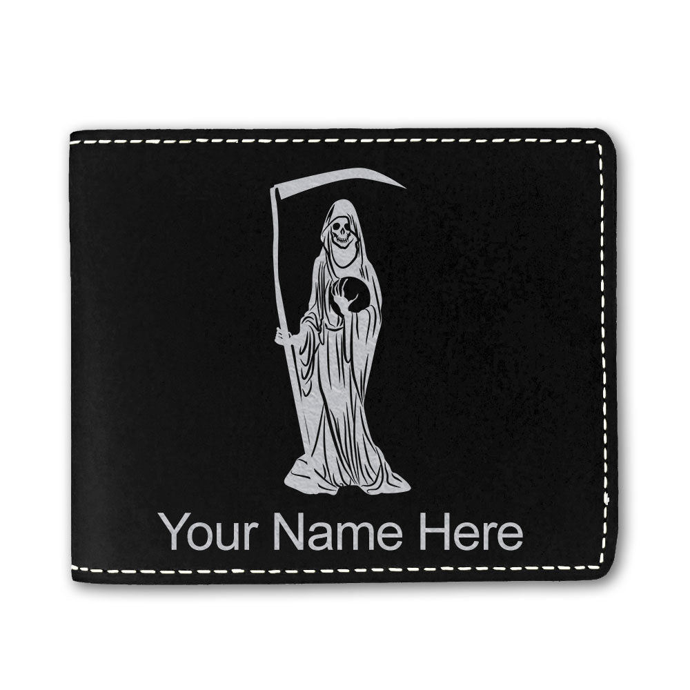 Faux Leather Bi-Fold Wallet, Santa Muerte, Personalized Engraving Included