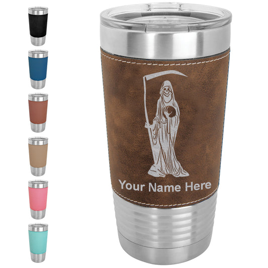 20oz Faux Leather Tumbler Mug, Santa Muerte, Personalized Engraving Included - LaserGram Custom Engraved Gifts