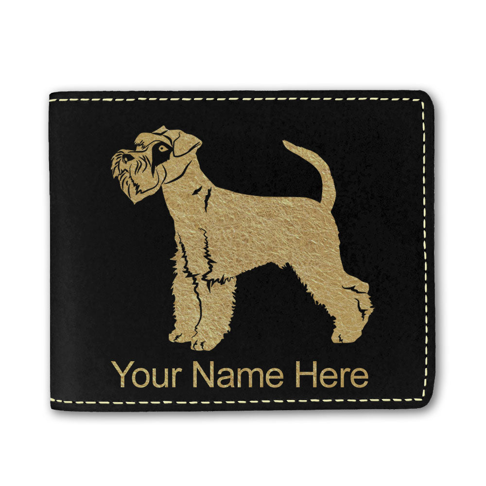 Faux Leather Bi-Fold Wallet, Schnauzer Dog, Personalized Engraving Included