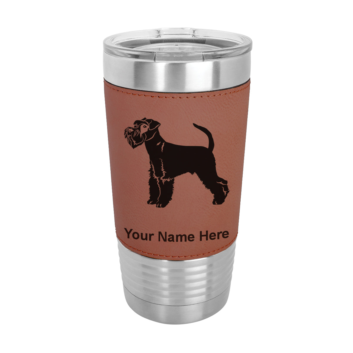20oz Faux Leather Tumbler Mug, Schnauzer Dog, Personalized Engraving Included - LaserGram Custom Engraved Gifts