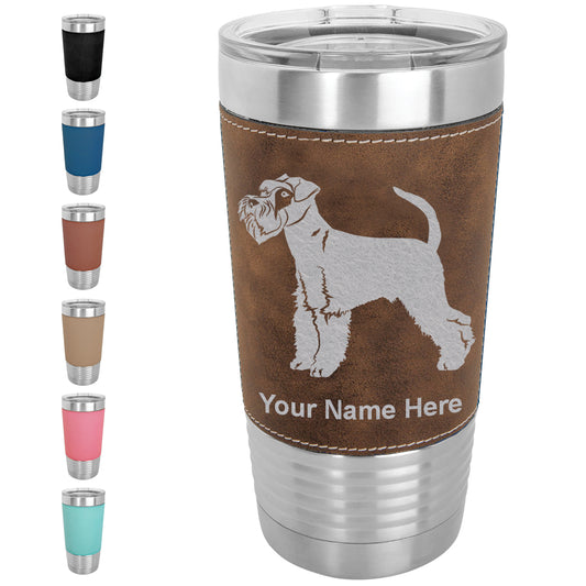 20oz Faux Leather Tumbler Mug, Schnauzer Dog, Personalized Engraving Included - LaserGram Custom Engraved Gifts