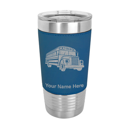 20oz Faux Leather Tumbler Mug, School Bus, Personalized Engraving Included - LaserGram Custom Engraved Gifts