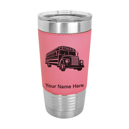 20oz Faux Leather Tumbler Mug, School Bus, Personalized Engraving Included - LaserGram Custom Engraved Gifts