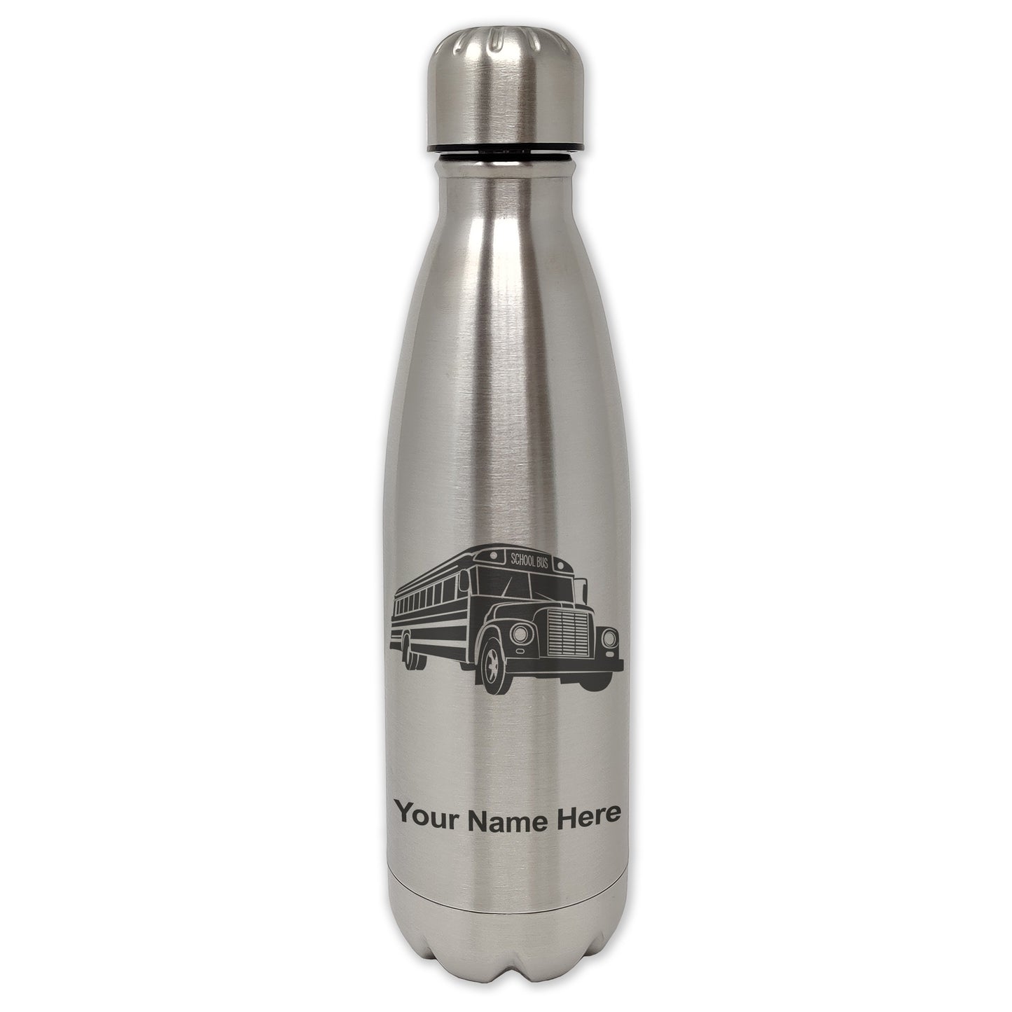 LaserGram Single Wall Water Bottle, School Bus, Personalized Engraving Included