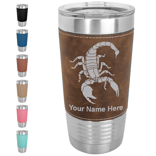 20oz Faux Leather Tumbler Mug, Scorpion, Personalized Engraving Included - LaserGram Custom Engraved Gifts