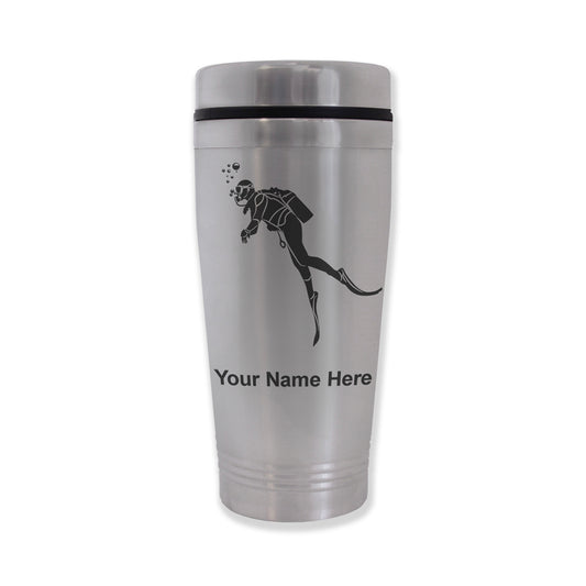 Commuter Travel Mug, Scuba Diver, Personalized Engraving Included