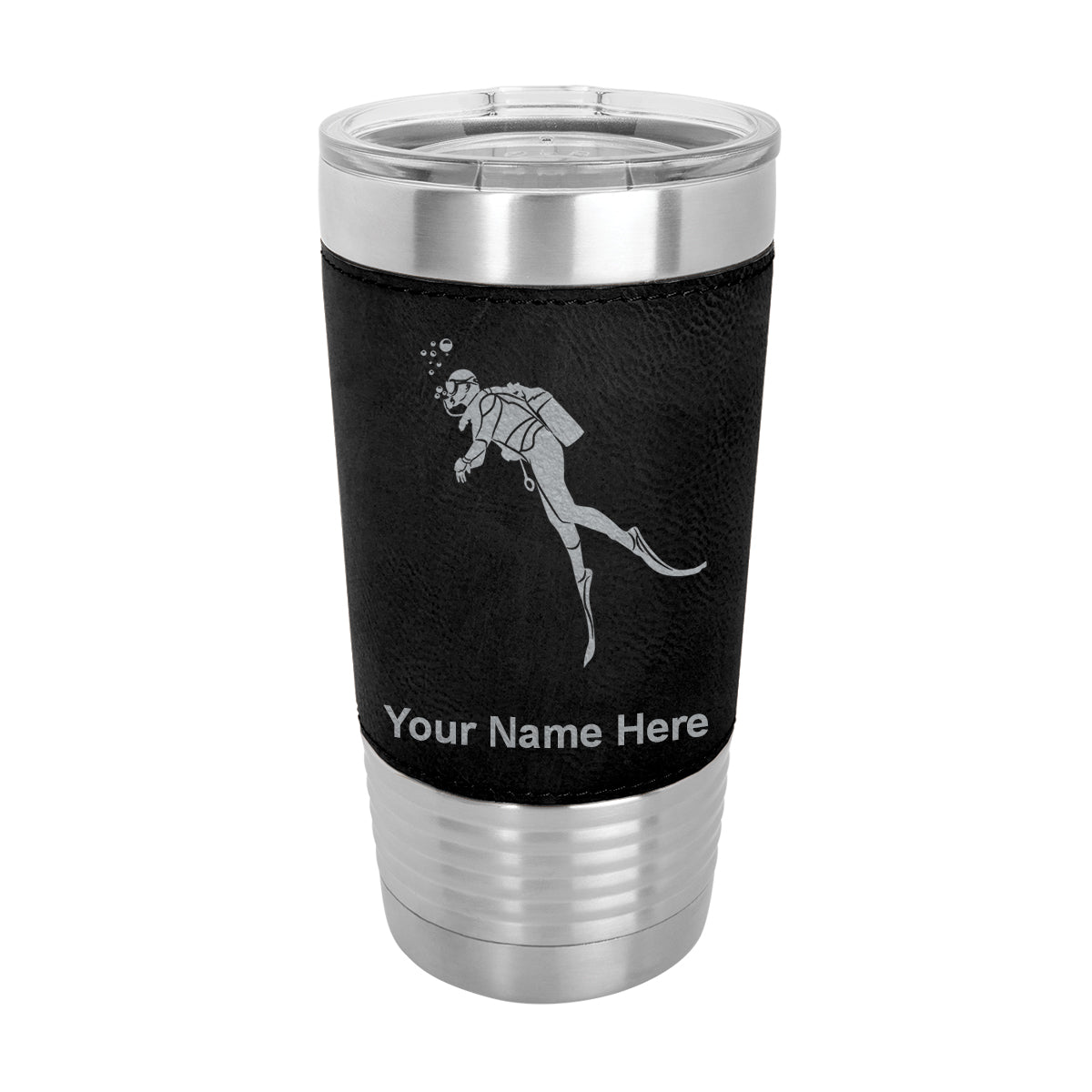 20oz Faux Leather Tumbler Mug, Scuba Diver, Personalized Engraving Included - LaserGram Custom Engraved Gifts