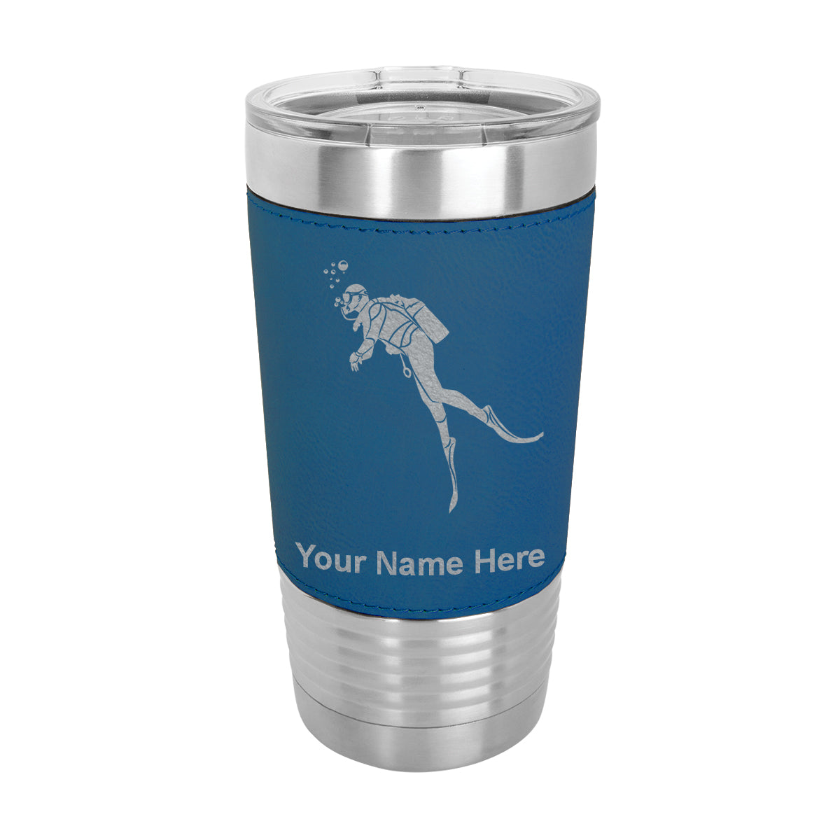 20oz Faux Leather Tumbler Mug, Scuba Diver, Personalized Engraving Included - LaserGram Custom Engraved Gifts