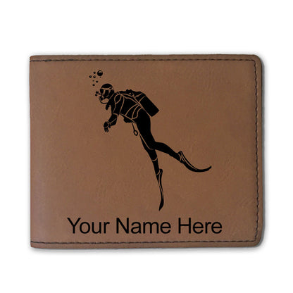 Faux Leather Bi-Fold Wallet, Scuba Diver, Personalized Engraving Included