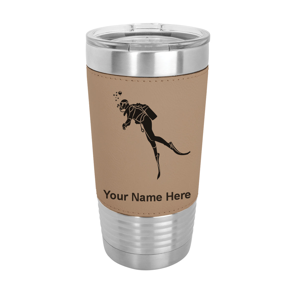 20oz Faux Leather Tumbler Mug, Scuba Diver, Personalized Engraving Included - LaserGram Custom Engraved Gifts
