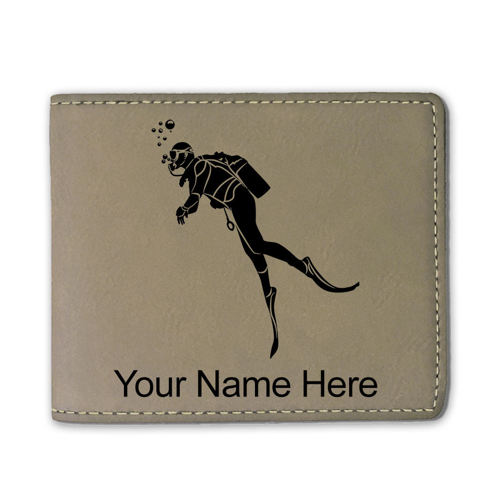 Faux Leather Bi-Fold Wallet, Scuba Diver, Personalized Engraving Included