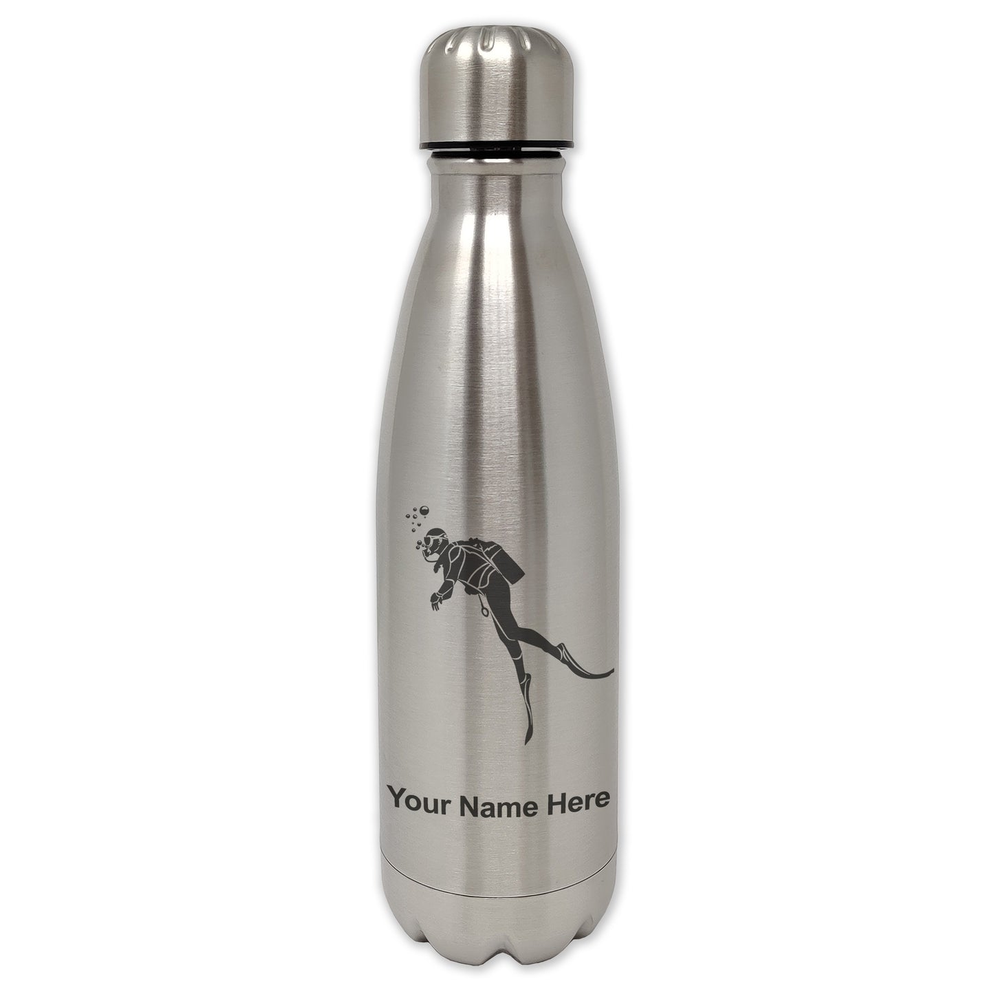 LaserGram Single Wall Water Bottle, Scuba Diver, Personalized Engraving Included