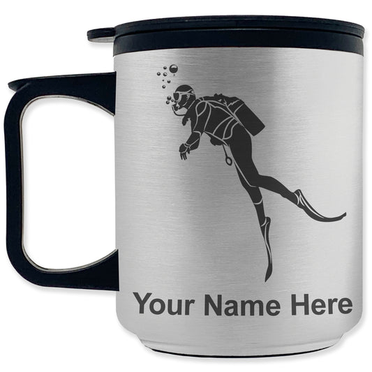 Coffee Travel Mug, Scuba Diver, Personalized Engraving Included