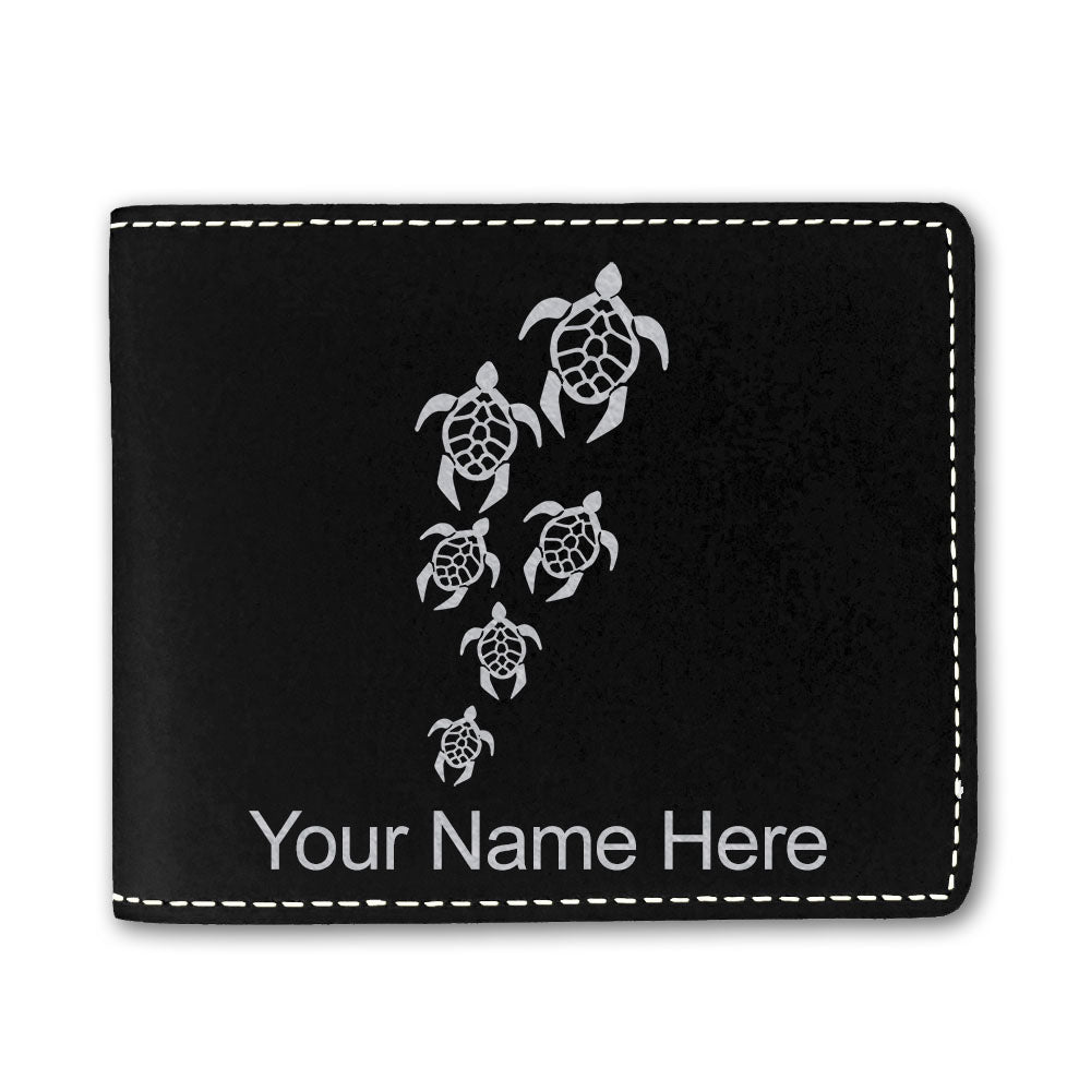 Faux Leather Bi-Fold Wallet, Sea Turtle Family, Personalized Engraving Included