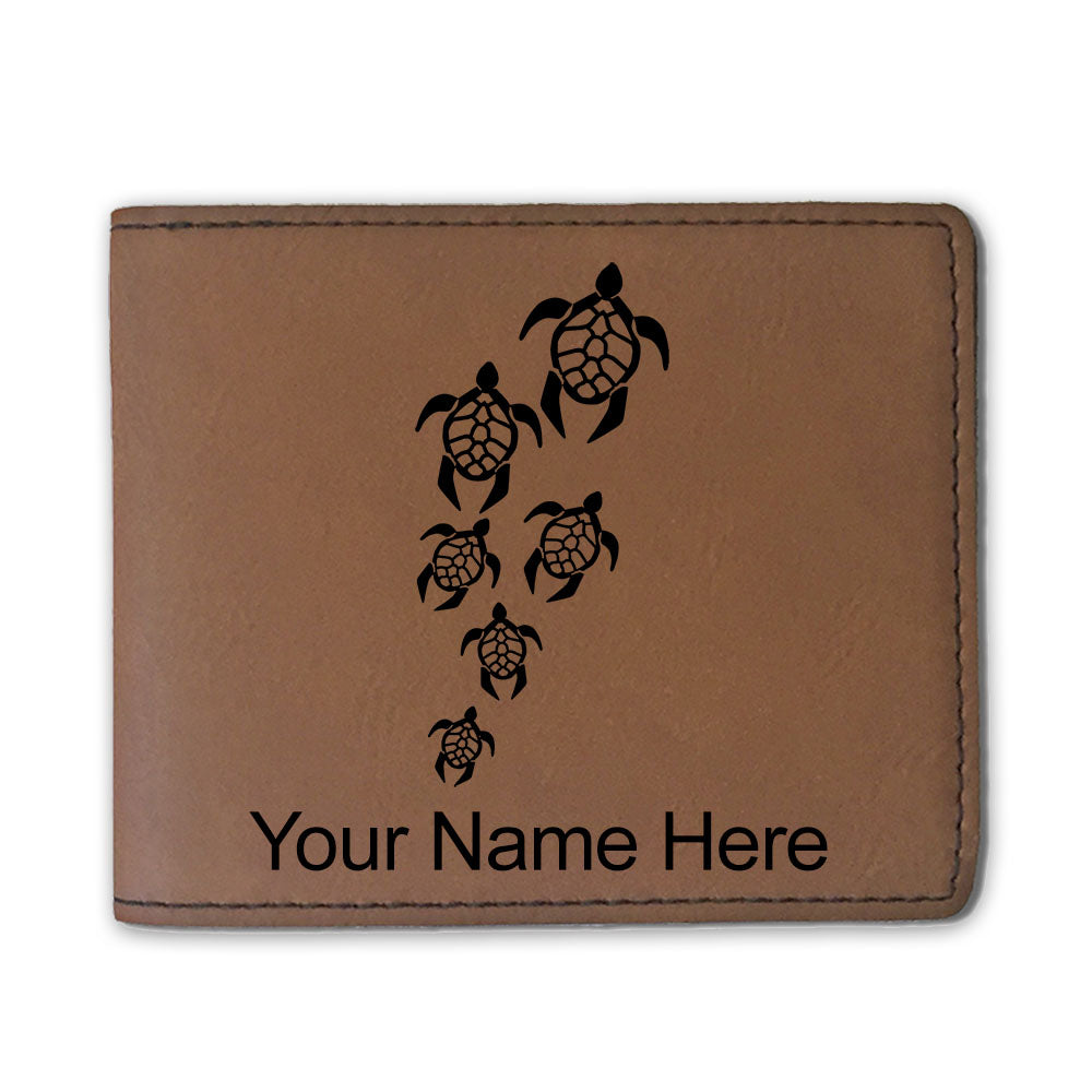 Faux Leather Bi-Fold Wallet, Sea Turtle Family, Personalized Engraving Included