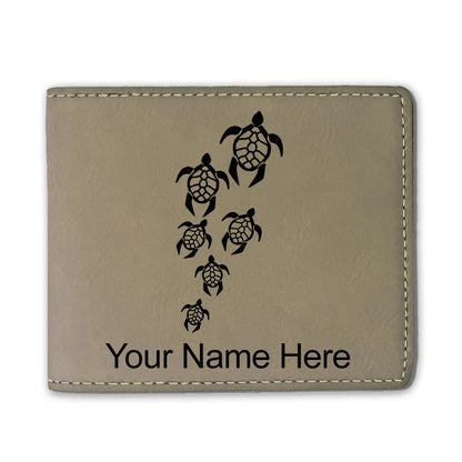 Faux Leather Bi-Fold Wallet, Sea Turtle Family, Personalized Engraving Included