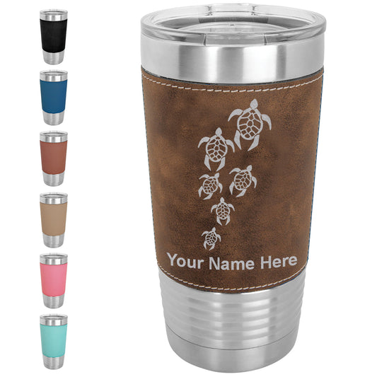 20oz Faux Leather Tumbler Mug, Sea Turtle Family, Personalized Engraving Included - LaserGram Custom Engraved Gifts