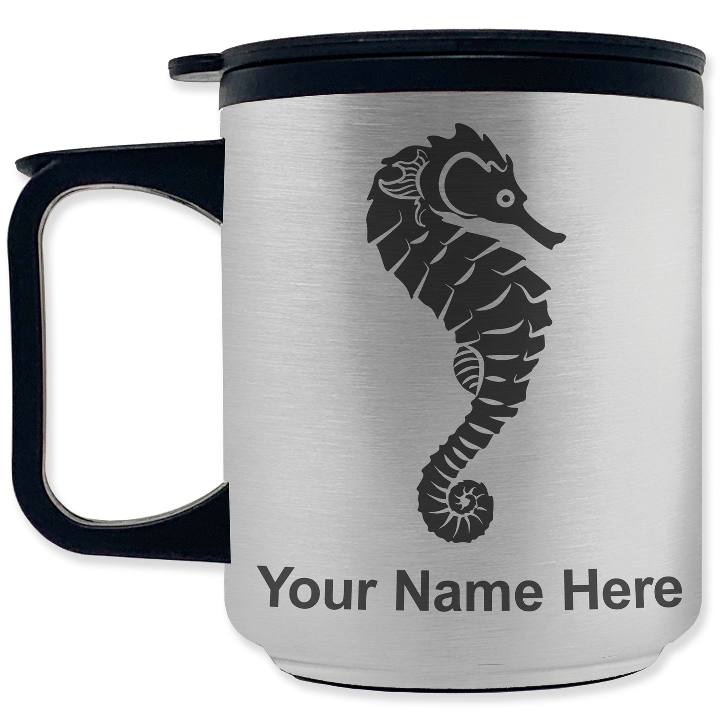 Coffee Travel Mug, Seahorse, Personalized Engraving Included
