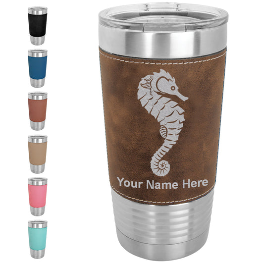 20oz Faux Leather Tumbler Mug, Seahorse, Personalized Engraving Included - LaserGram Custom Engraved Gifts