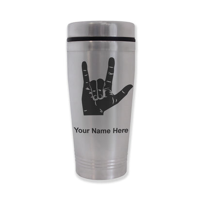 Commuter Travel Mug, Sign Language I Love You, Personalized Engraving Included