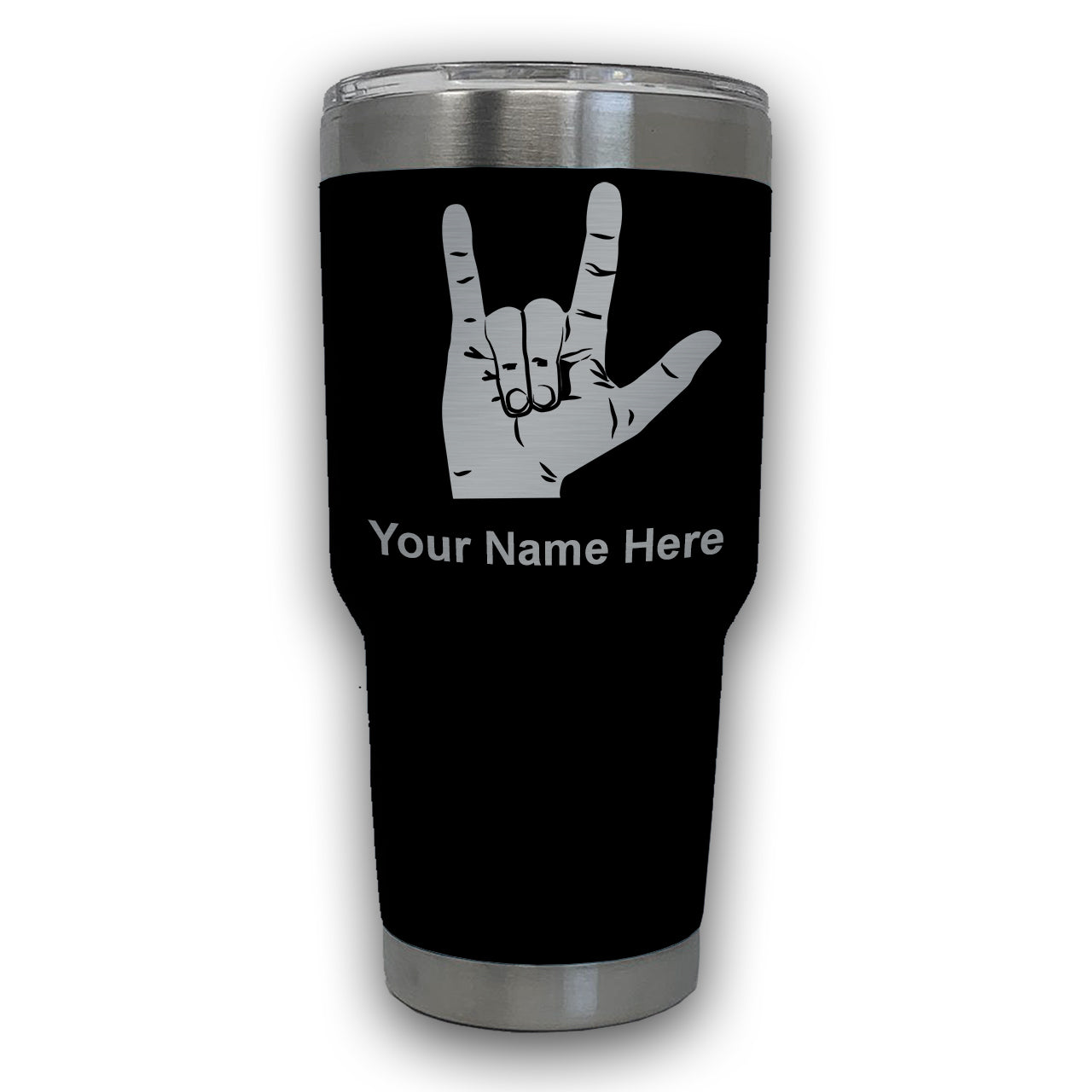 LaserGram 30oz Tumbler Mug, Sign Language I Love You, Personalized Engraving Included