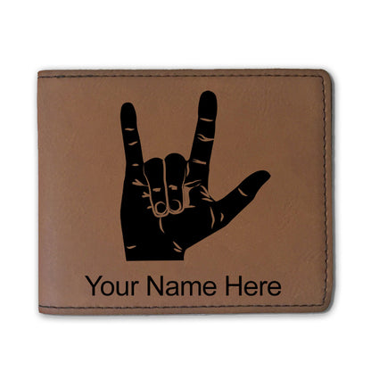 Faux Leather Bi-Fold Wallet, Sign Language I Love You, Personalized Engraving Included