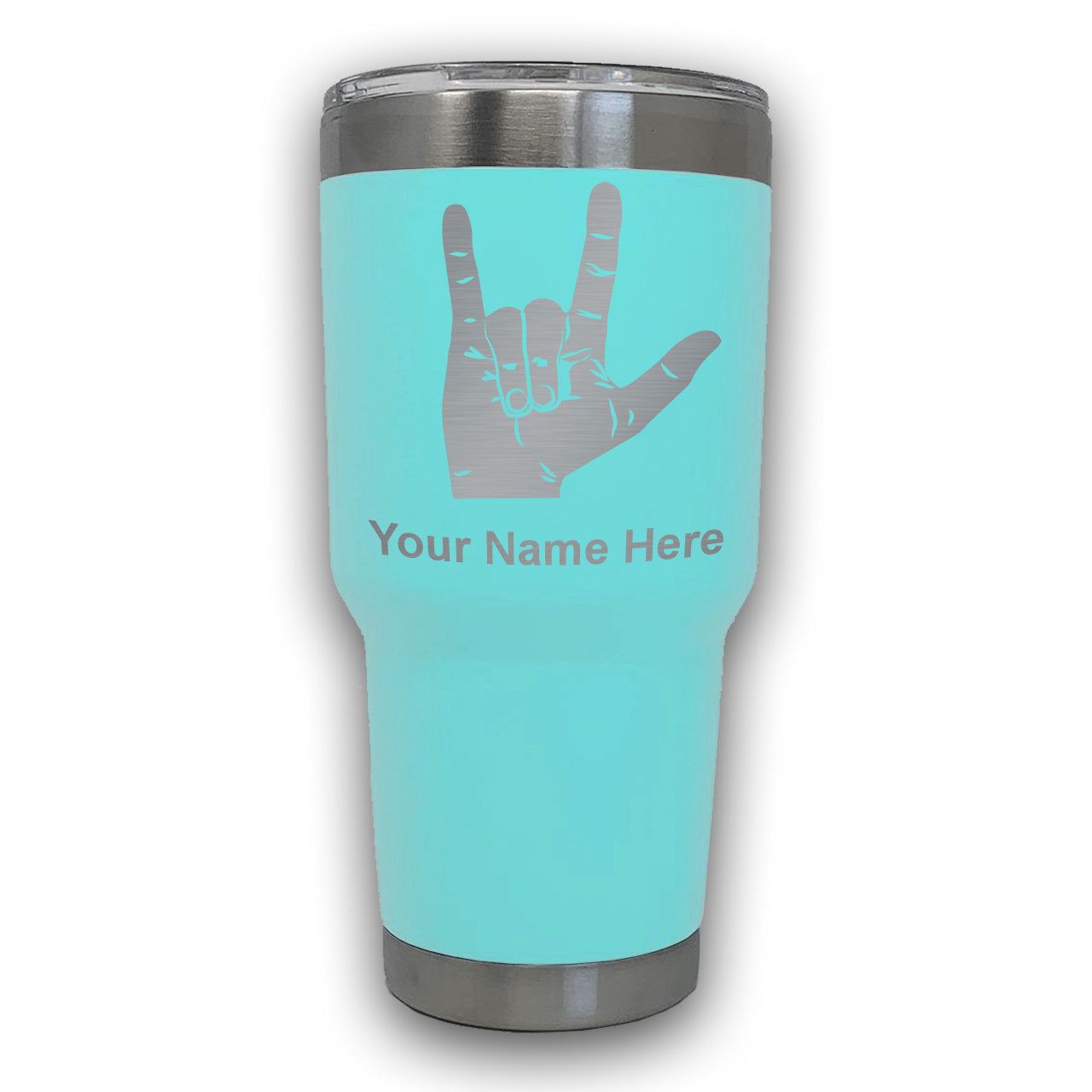 LaserGram 30oz Tumbler Mug, Sign Language I Love You, Personalized Engraving Included