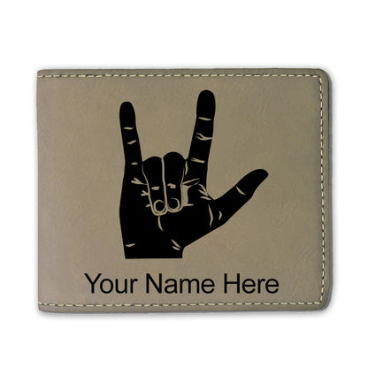 Faux Leather Bi-Fold Wallet, Sign Language I Love You, Personalized Engraving Included