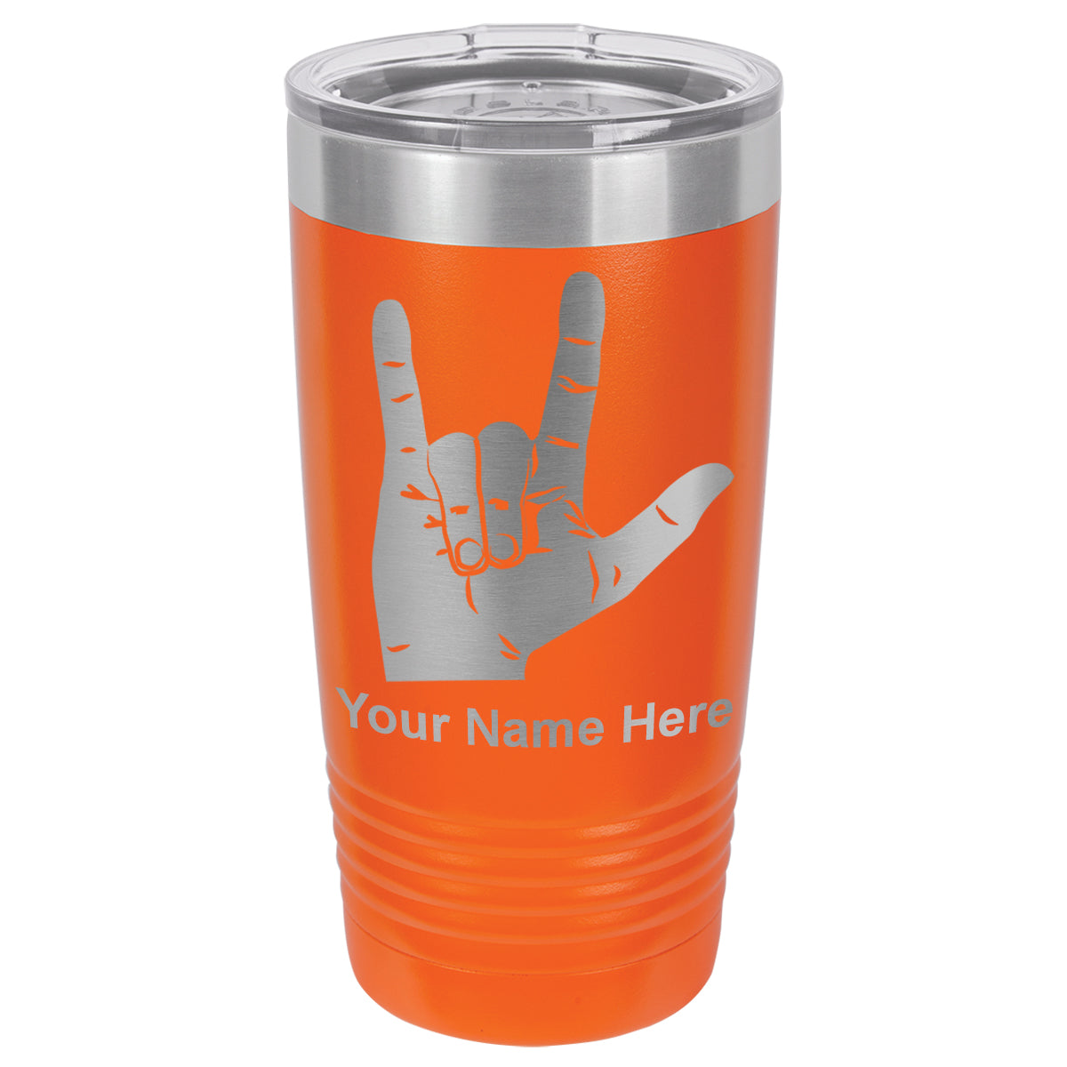 20oz Vacuum Insulated Tumbler Mug, Sign Language I Love You, Personalized Engraving Included