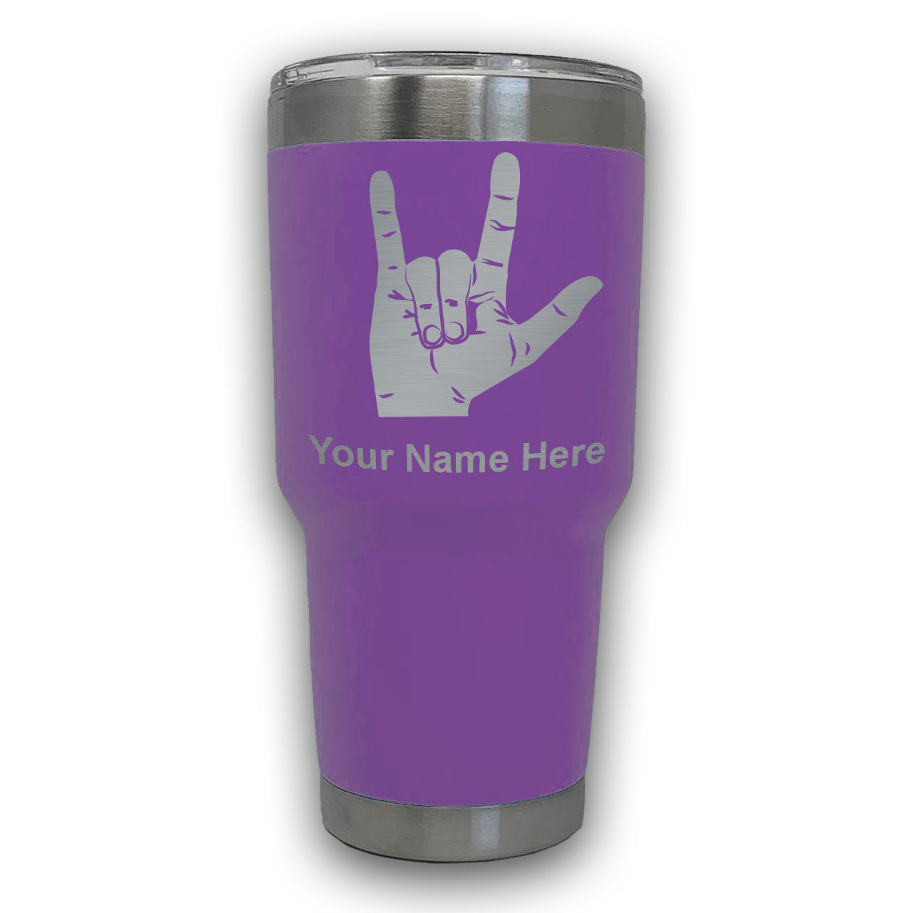 LaserGram 30oz Tumbler Mug, Sign Language I Love You, Personalized Engraving Included